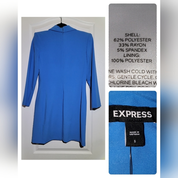 NWT Express Blue Notch Lapel Double Breasted Shoulder Pads Blazer Dress, Size S - Picture 3 of 5